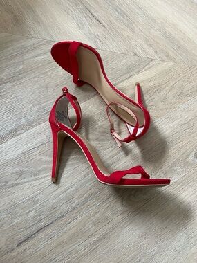 Express Red Open-Toe High Heel Sandals with Ankle Strap